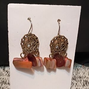 New Handmade Gold and Brown Dangle Shell Earrings